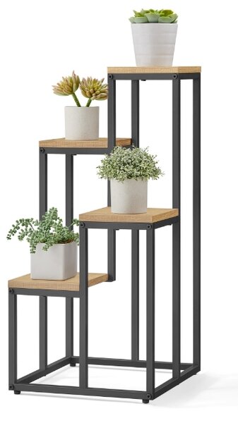 Suport de flori LORAN cu 4 rafturi decor stejar, negru