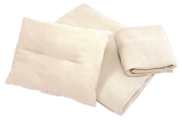 Lenjerie patut din muselina dubla 120x60 cm Kidizi ivory, include cearceaf, perna, husa pilota si pilota, bumbac 100%