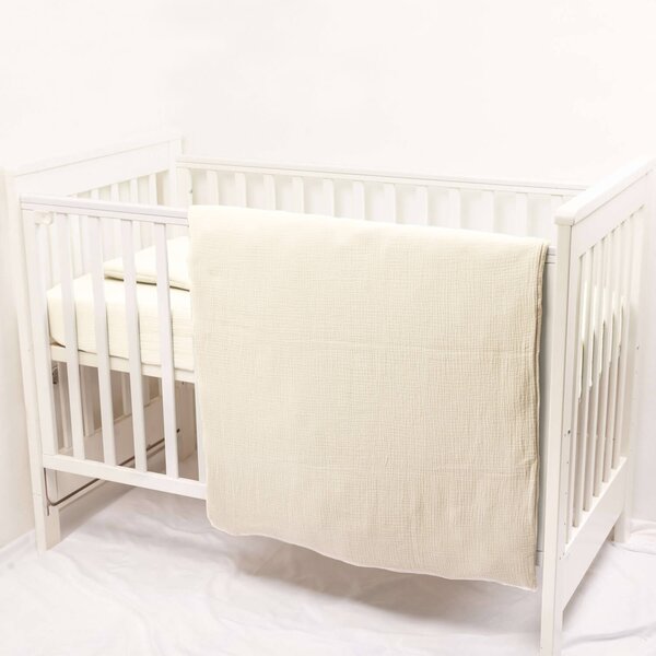 Lenjerie patut din muselina dubla 120x60 cm Kidizi ivory, include cearceaf, perna, husa pilota si pilota, bumbac 100%