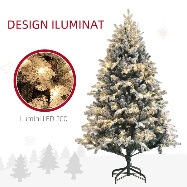 HOMCOM Brad de Crăciun Artificial cu 200 luminițe LED, 793 Ramuri, Crengi Pliabile și Bază Pliabilă, Ø116x180 cm, Verde | Aosom Romania