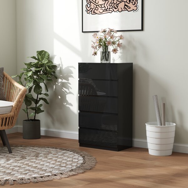 HOMCOM Comoda cu 5 sertare Comoda de stil modern pentru dormitor intrare living 55x34x100 cm Negru | Aosom Romania