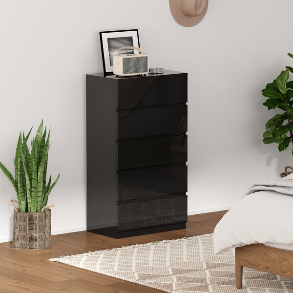 HOMCOM Comoda cu 5 sertare Comoda de stil modern pentru dormitor intrare living 55x34x100 cm Negru | Aosom Romania