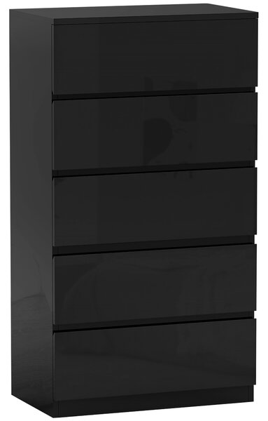 HOMCOM Comoda cu 5 sertare Comoda de stil modern pentru dormitor intrare living 55x34x100 cm Negru | Aosom Romania