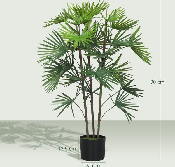 HOMCOM Plantă artificială de 90 cm din plastic verde cu ghiveci de Ø16.5x13.5 cm | Aosom Romania