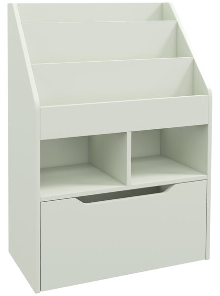 HOMCOM Bibliotecă pentru Copii cu Rafturi și Sertar, Raft Mobil pentru Jucării și Cărți, Dimensiuni 60x29.9x90 cm, Verde Strălucitor | Aosom România