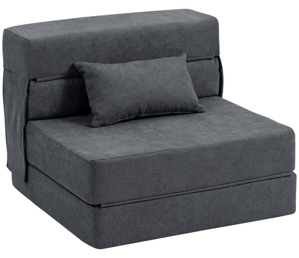 HOMCOM Fotoliu Pat Single Pliabil Modern, Fotoliu de Podea Compact Convertibil în Șezlong și Saltea, Pat pentru Living, Cameră de zi și Birou, 80x80x64 cm, Gri Închis | Aosom Romania