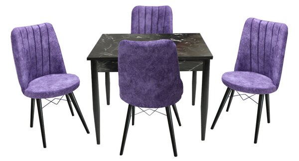 Set masă fixă Deco Negru Marmorat cu 4 scaune Apollo Mov