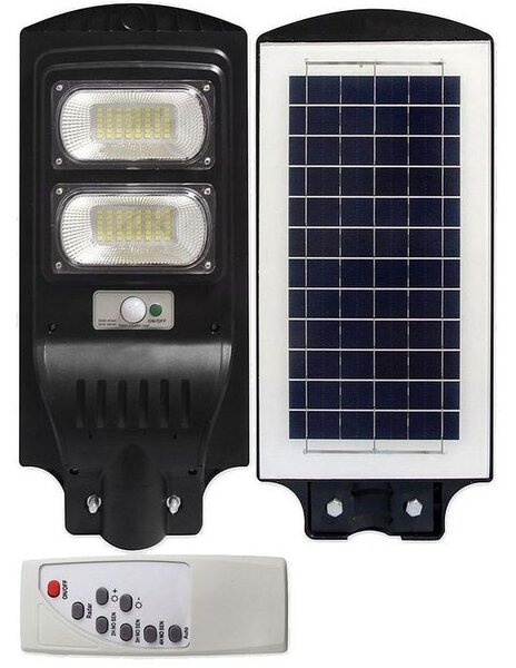 Lampa stradala, panou solar amorf, LED 100W, lumina 6000K, 2000lm, senzor miscare, telecomanda IR, IP65