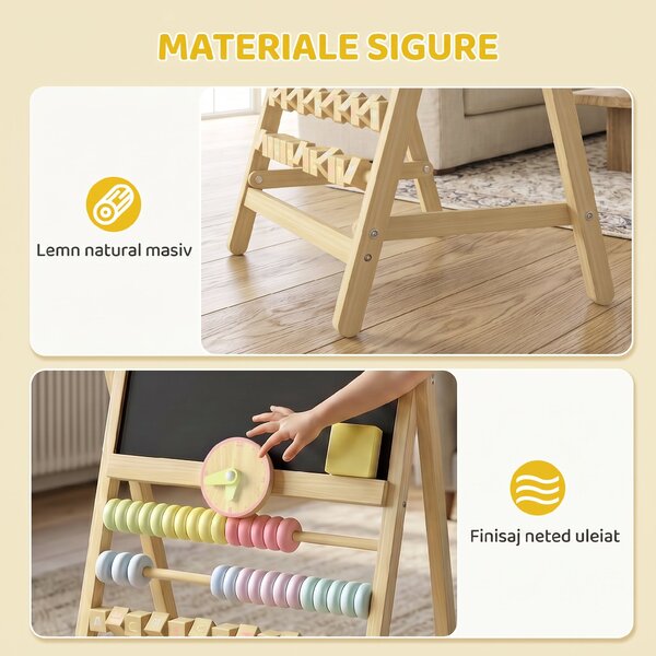 AIYAPLAY Tablă pentru Copii Ștergibilă din Lemn cu Suport, Culoare Lemn | Aosom Romania
