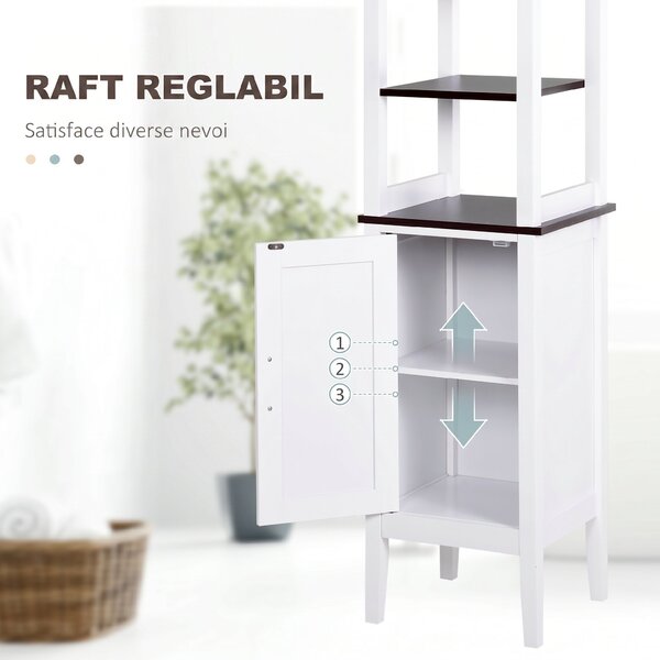 HOMCOM Dulap Baie Îngust, Dulăpior Vertical cu 3 Rafturi Deschise și Raft Reglabil, pentru Spălătorie, 40x38x162.5 cm, Alb | Aosom Romania