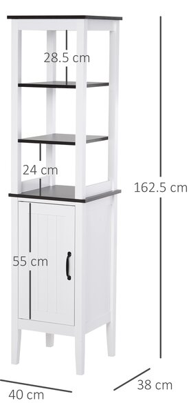 HOMCOM Dulap Baie Îngust, Dulăpior Vertical cu 3 Rafturi Deschise și Raft Reglabil, pentru Spălătorie, 40x38x162.5 cm, Alb | Aosom Romania