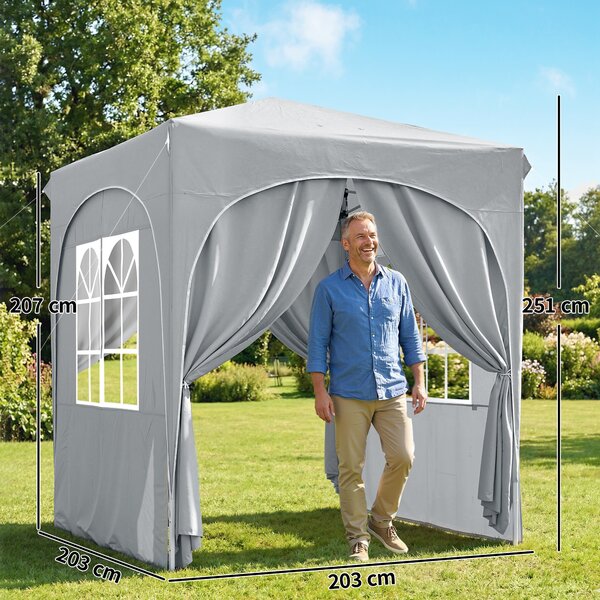 Outsunny Gazebo Pliabil 2 x 2 m, Pavilion de Grădină Portabil UPF50+ cu 4 Pereți Laterali, Înălțime Reglabilă, Geantă de Transport pentru Petreceri, Evenimente, Camping, Gri Deschis | Aosom Romania