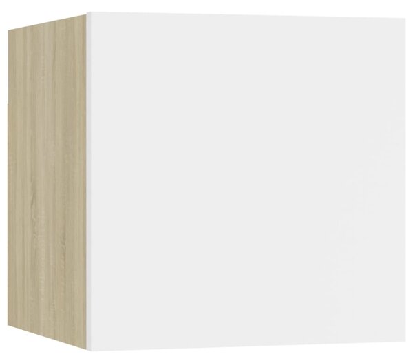 Noptieră, alb, 30,5x30x30 cm ,stejar Sonoma, lemn prelucrat