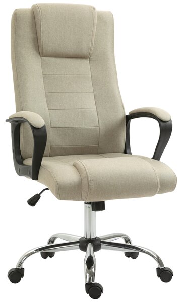 Vinsetto Scaun de Birou Ergonomic, Rotativ și Înclinabil, din Țesătură cu Aspect de In, cu Tetieră, Bej | Aosom Romania