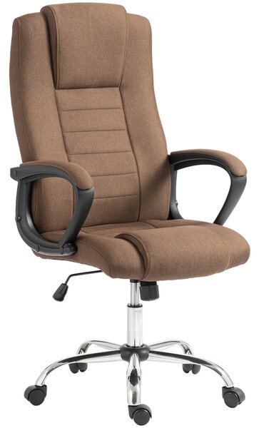 Vinsetto Scaun de Birou Ergonomic Inclinabil și Rotativ în Țesătură cu Aspect de In cu Tetieră, Maro | Aosom Romania