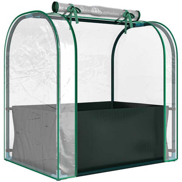 Outsunny Mini Seră de Grădină cu Sac de Plantare, Seră pentru Grădină cu Ușă Rulabilă, Structură din Oțel, Acoperire din Plastic, pentru Legume, Flori, Plante, Verde Închis | Aosom Romania
