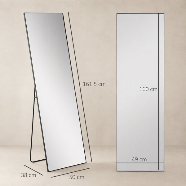 HOMCOM Oglindă Verticală din Metal, 50x2x161.5 cm, Negru | Aosom Romania