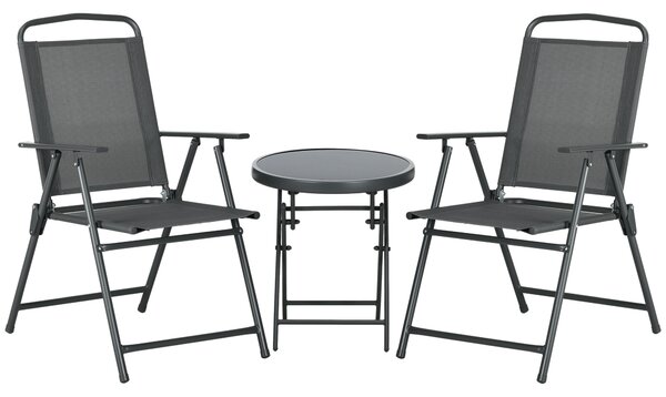 Outsunny Set de Exterior din 3 Piese cu Masă cu Blat din Sticlă și 2 Scaune Pliabile din Plasă, Ф45x50 cm, Gri Deschis | Aosom Romania