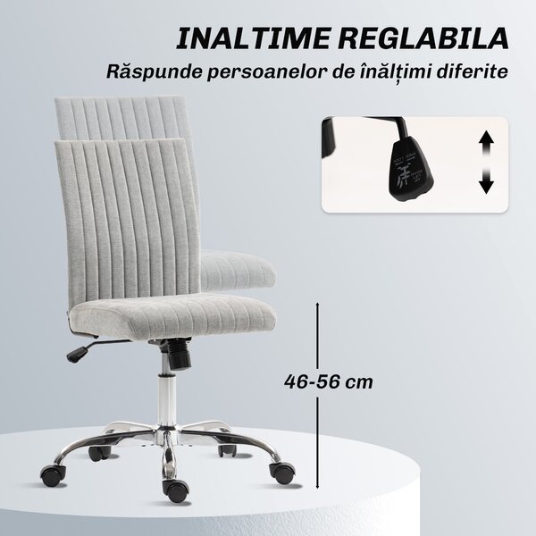 HOMCOM Scaun Birou Rotativ Fără Cotiere Înălțime Reglabilă Țesătură Gri | Aosom Romania