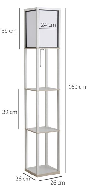 HOMCOM Lampă de Podea 40W cu 3 Rafturi Integrate și Comutator de Picior, Lampă Modernă din MDF și Acrilic, 26x26x160 cm, Alb | Aosom Romania