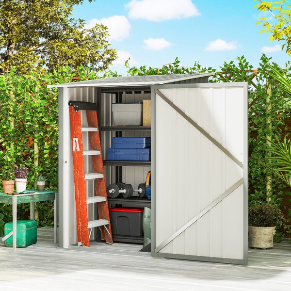 Outsunny Căsuță de Grădină 0.92m² din Oțel Galvanizat, Depozit pentru Unelte cu Ușă Batantă și Sistem de Blocare, Acoperiș Înclinat, 100x104x160 cm, Gri Deschis | Aosom Romania