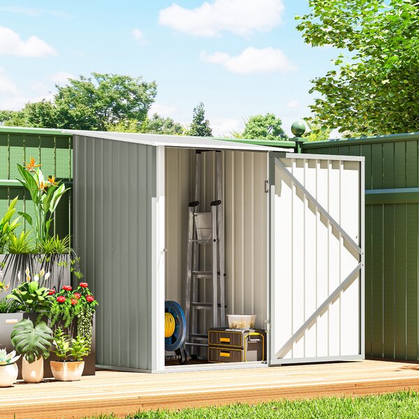 Outsunny Căsuță de Grădină 0.92m² din Oțel Galvanizat, Depozit pentru Unelte cu Ușă Batantă și Sistem de Blocare, Acoperiș Înclinat, 100x104x160 cm, Gri Deschis | Aosom Romania