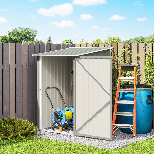 Outsunny Căsuță de Grădină 0.92m² din Oțel Galvanizat, Depozit pentru Unelte cu Ușă Batantă și Sistem de Blocare, Acoperiș Înclinat, 100x104x160 cm, Gri Deschis | Aosom Romania