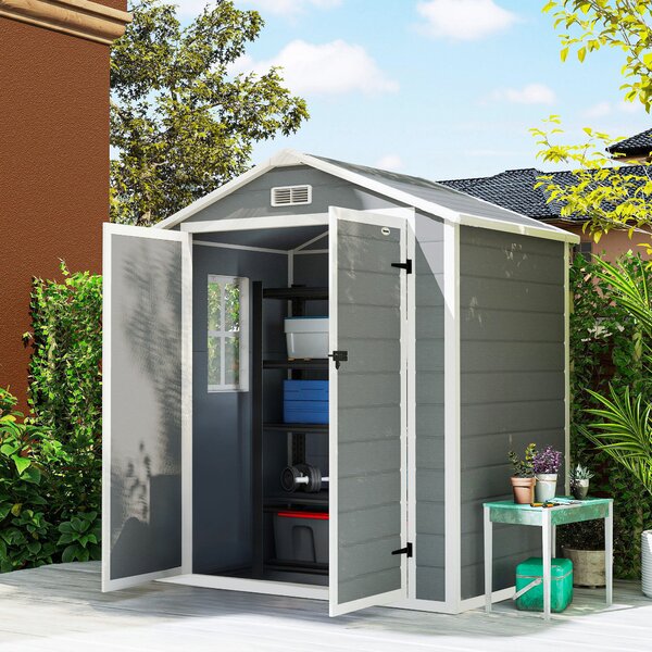 Outsunny Magazie Metalica pentru Gradina Gri Spatiu Depozitare Exterior | Aosom Romania