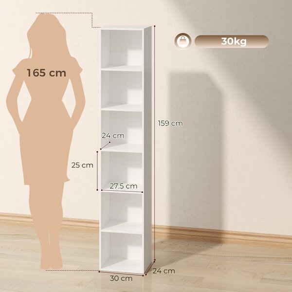 HOMCOM Bibliotecă Autoportantă și care Economisește Spațiu, 30x24x159 cm, Culoare Alb | Aosom Romania