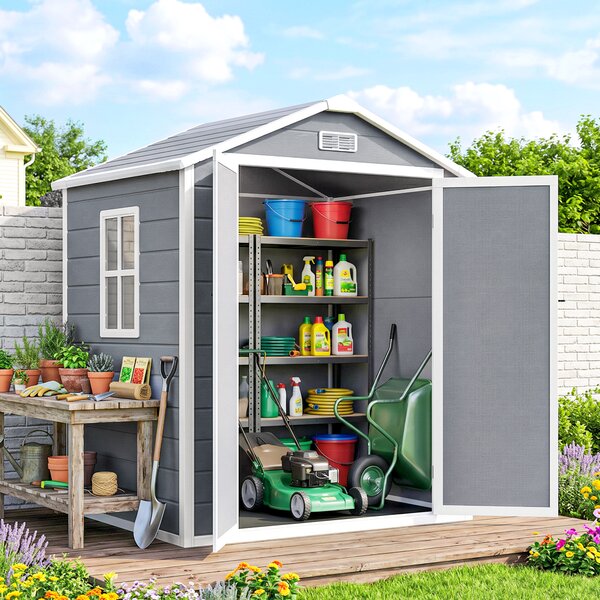 Outsunny Magazie Metalica pentru Gradina Gri Spatiu Depozitare Exterior | Aosom Romania