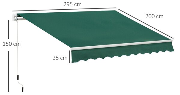 Copertină Retractabilă Manuală Outsunny pentru Verandă, 3x2 m, Verde | Aosom Romania