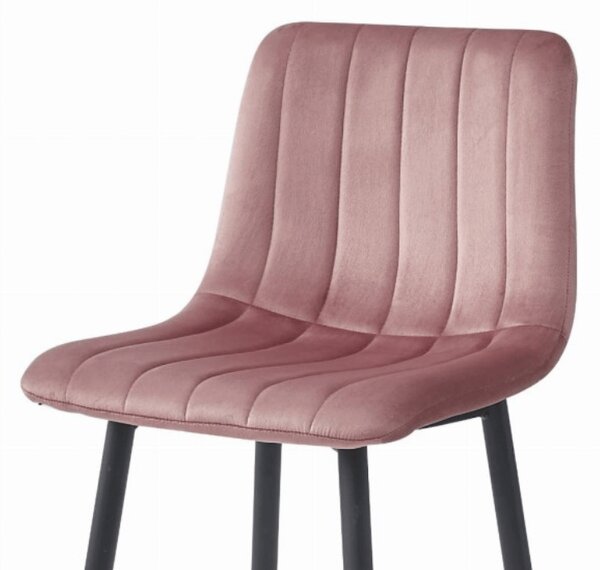 Scaun de bar POZZA VELVET cu picioare negre, roz