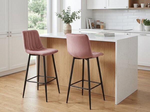 Scaun de bar POZZA VELVET cu picioare negre, roz
