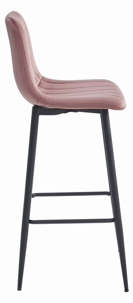 Scaun de bar POZZA VELVET cu picioare negre, roz
