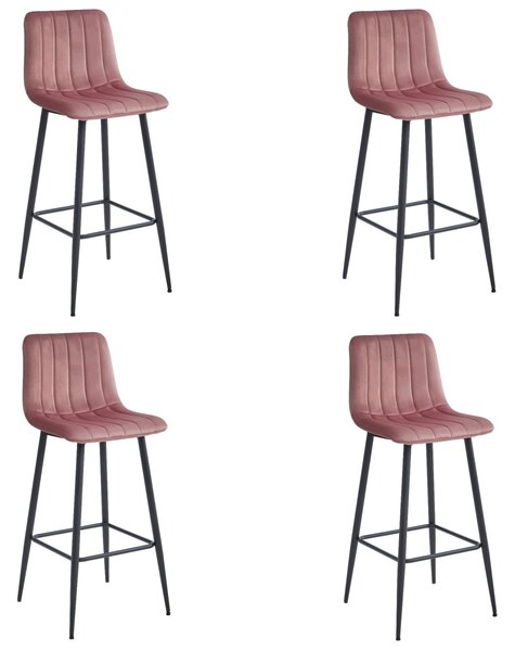 Scaun de bar POZZA VELVET cu picioare negre, roz