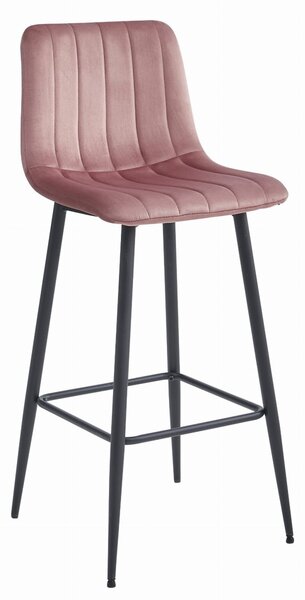 Scaun de bar POZZA VELVET cu picioare negre, roz