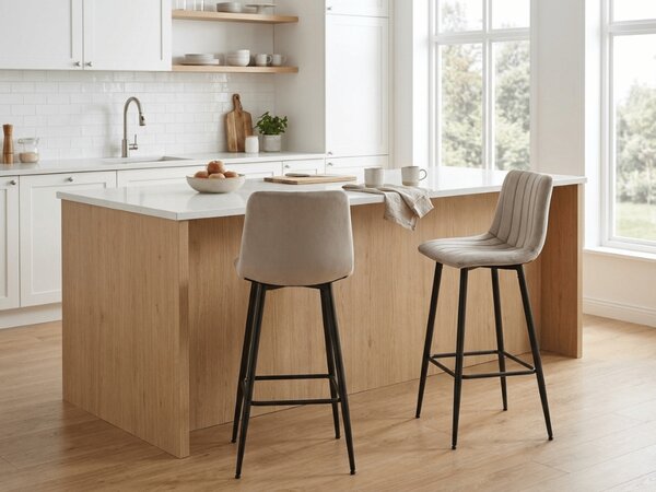 Scaun de bar POZZA VELVET cu picioare negre, bej