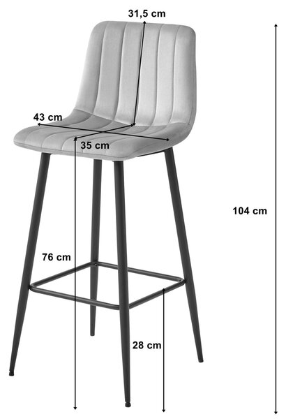 Scaun de bar POZZA VELVET cu picioare negre, bej
