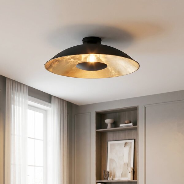 Lindby Emilienne plafonieră, negru / auriu, metal, Ø 60 cm, reglabil, Negru, Camera de zi / sufragerie, Metal, Modern