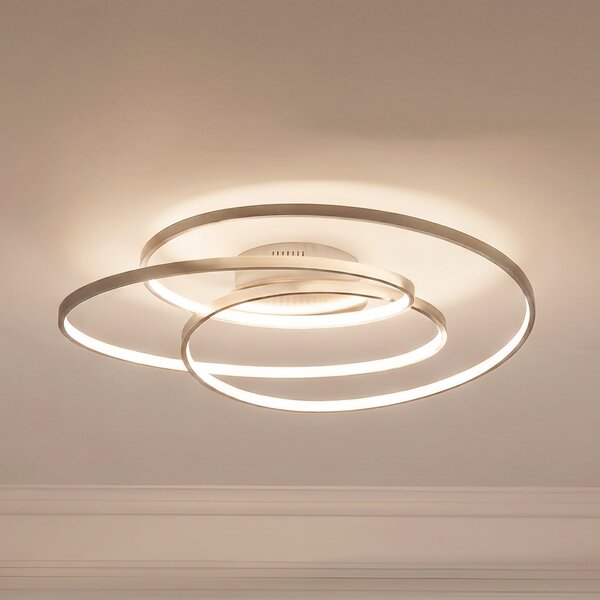 Lindby plafonieră LED Joline, Ø 60 cm, culoare nichel, metal, reglabil, Metalic, Camera de zi / sufragerie, Metal, Modern