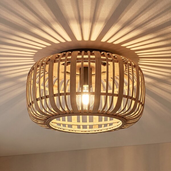 Lindby Canyana plafonieră, naturală, rattan, Ø 40 cm, reglabil, Lemn, Camera de zi / sufragerie, Lemn, Casă de țară / Rustic