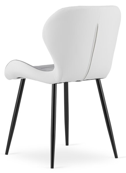 Scaun de dining MANGO din piele ecologica cu picioare negre, gri-alb