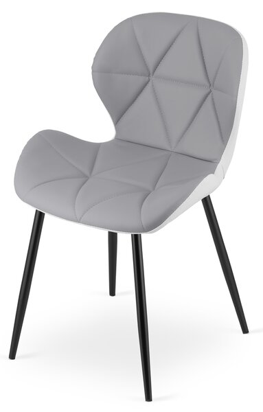 Scaun de dining MANGO din piele ecologica cu picioare negre, gri-alb