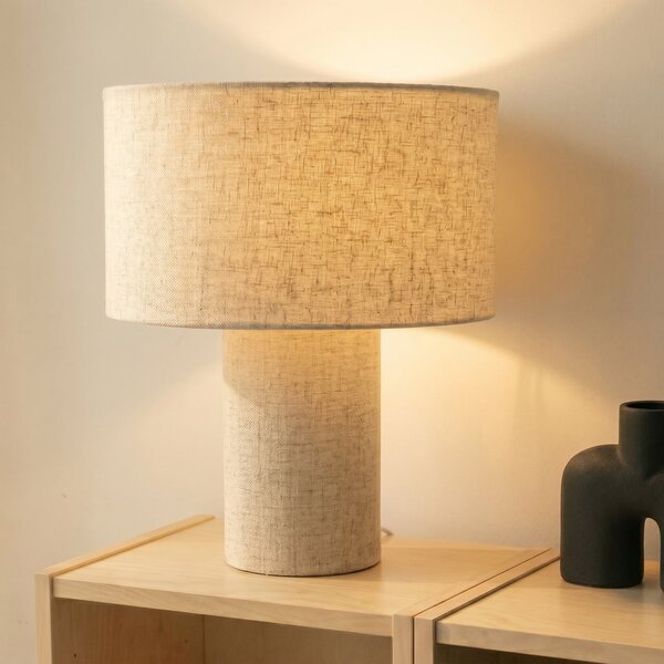Lindby Lampă de masă Elfie, Ø 35 cm, bej, in, E27, Bej, Camera de zi / sufragerie, Țesătură / Textil, Scandinavă