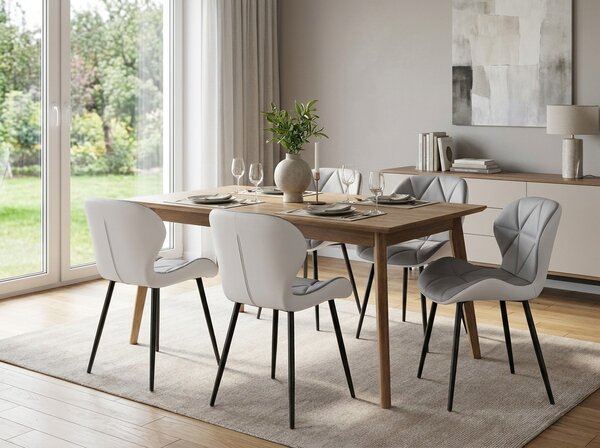 Scaun de dining MANGO din piele ecologica cu picioare negre, gri-alb