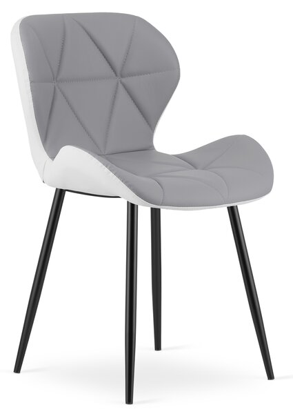 Scaun de dining MANGO din piele ecologica cu picioare negre, gri-alb