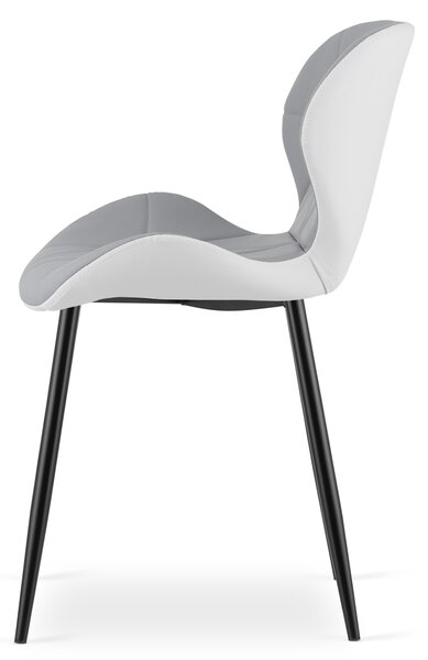 Scaun de dining MANGO din piele ecologica cu picioare negre, gri-alb