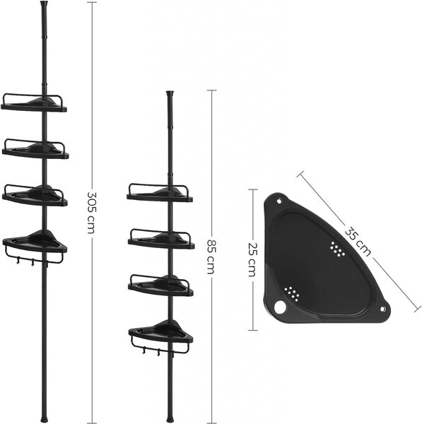 Etajera coltar fara prindere in perete, Songmics, Negru, 35x25x(85-305) cm