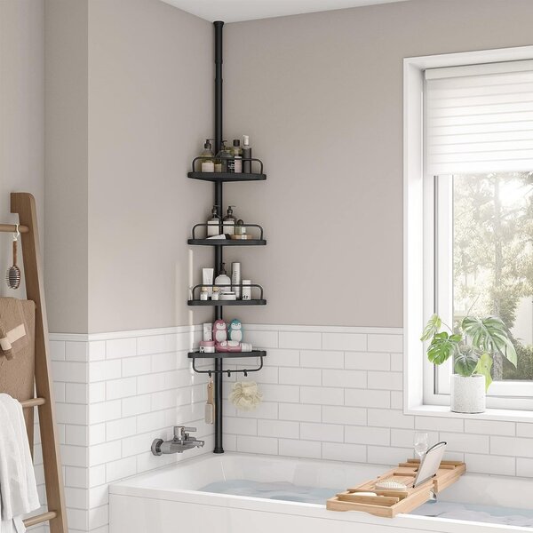 Etajera coltar fara prindere in perete, Songmics, Negru, 35x25x(85-305) cm