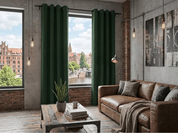 Draperie opaca DUNES VELVET 140x250 cm, verde inchis Agatat: Inele metalice